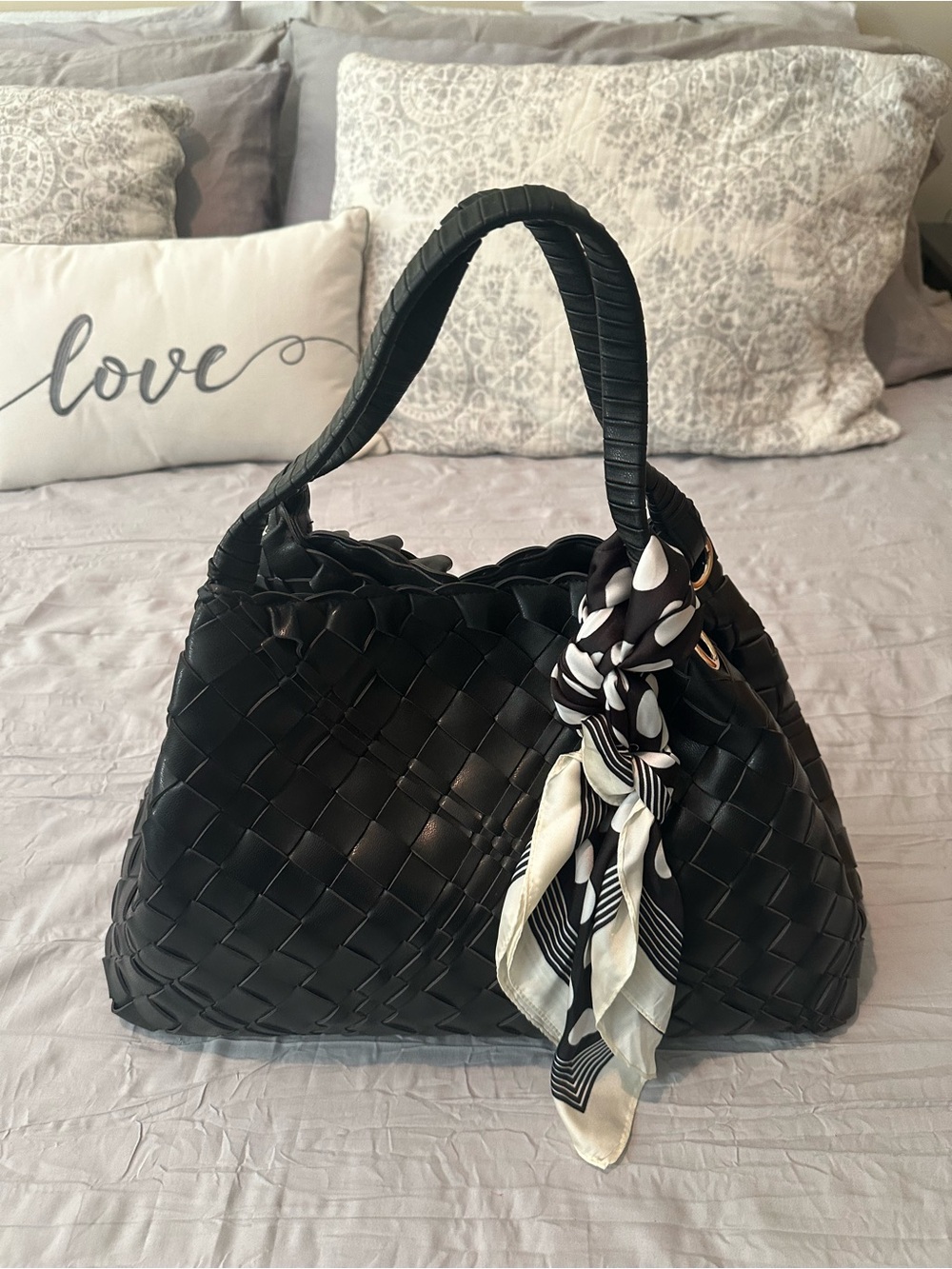 Black Woven Tote Bag.